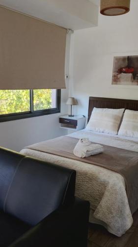 a bedroom with a large bed and a window at OLASCOAGA DOS monoambiente in Mendoza