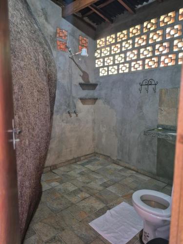 a bathroom with a toilet in a room at Chale Tupi da Pedra in Trindade