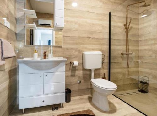 a bathroom with a toilet and a sink and a shower at Villa Peace Oasis in Lovreć