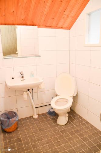 a bathroom with a toilet and a sink at Merilän Kartano in Utajärvi