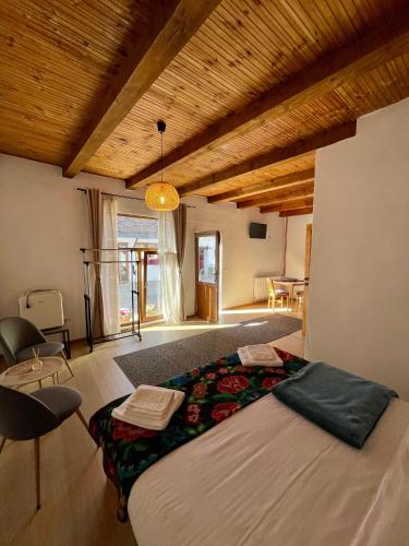 a bedroom with a large bed in a room at Pensiune Family & Friends Crit 168 in Criţ