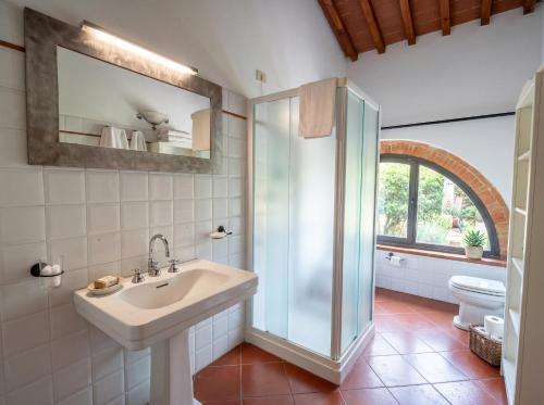 a bathroom with a sink and a shower and a toilet at Tenuta Lupinari in Bucine