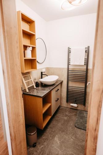 a bathroom with a sink and a mirror at Longaview in Weisspriach