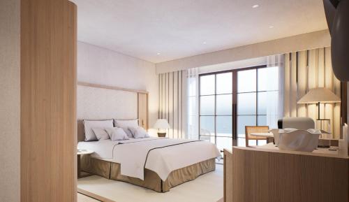 a bedroom with a large bed and a large window at Casa Azure Meliá Collection in San Lawrenz