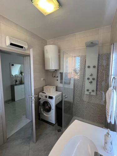a bathroom with a washing machine and a sink at Apartman Ariana in Ližnjan