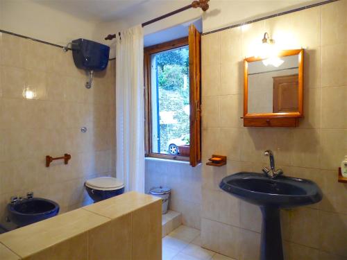 a bathroom with a sink and a mirror at Apartment Poesia in Bagni di Lucca