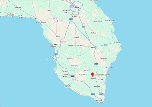 a map of los angeles with a red dot at Masseria De Donno in Specchia