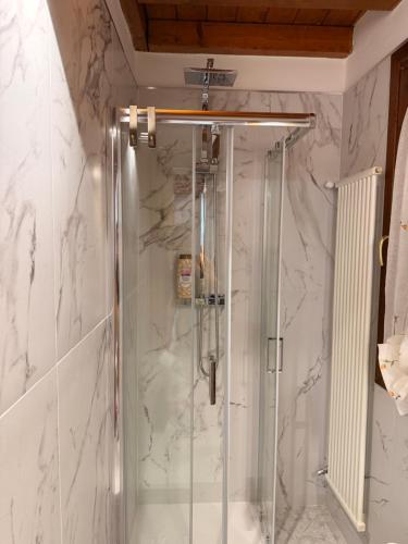 a shower with a glass door in a bathroom at The Mastiffs in Chioggia