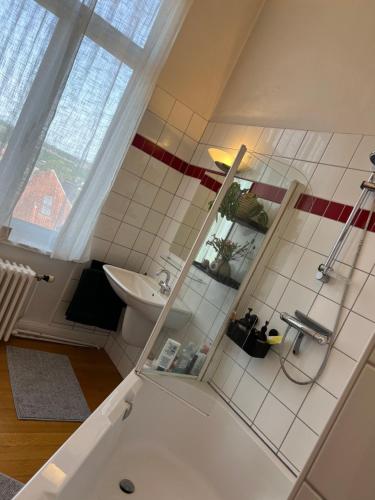 a bathroom with a shower and a toilet at Chez Léopold II in Verviers