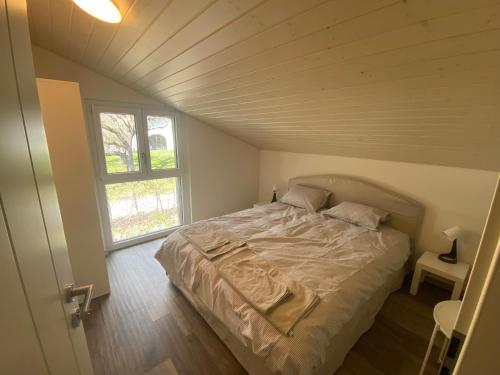 a bedroom with a bed in a room with a window at Bell air Max in Les Hauts-Geneveys