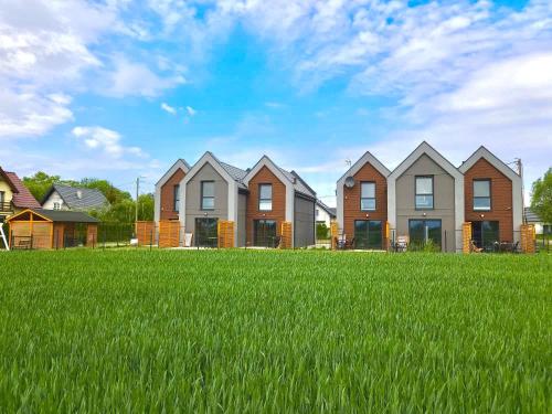 a row of houses in a field of green grass at Stegnova domki w Stegnie in Stegna