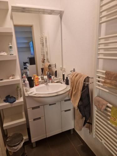 a bathroom with a sink and a mirror at demeure du ventoux in Aubignan
