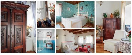 a collage of four pictures of a room at Fruktárium vendégház in Trizs