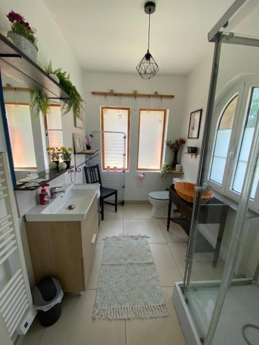 a bathroom with a sink and a toilet at Le Pivoine in Gury