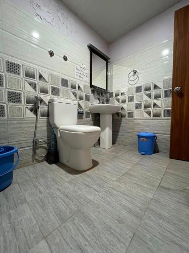 a bathroom with a toilet and a sink at Chandan Guest House in Leh