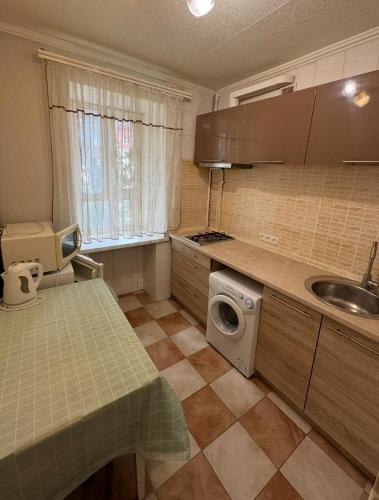 a kitchen with a sink and a washing machine at Odesa Krasna, 8 Apart in Odesa