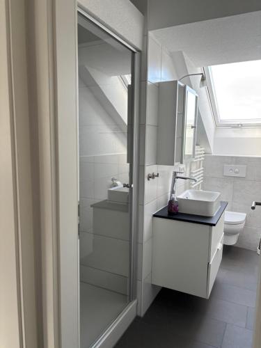 a bathroom with a sink and a toilet at Ferienwohnung Roller in Endingen