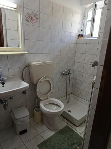 a bathroom with a toilet and a sink and a shower at Γαλήνη in Konitsa