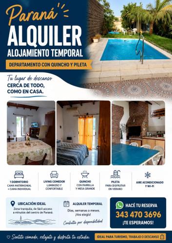 a flyer for a furnished villa with a swimming pool at Rendel in Paraná
