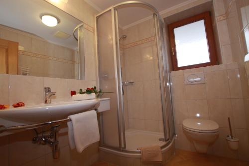ゲルロスにあるGmünderklauseのバスルーム(シャワー、洗面台、トイレ付)