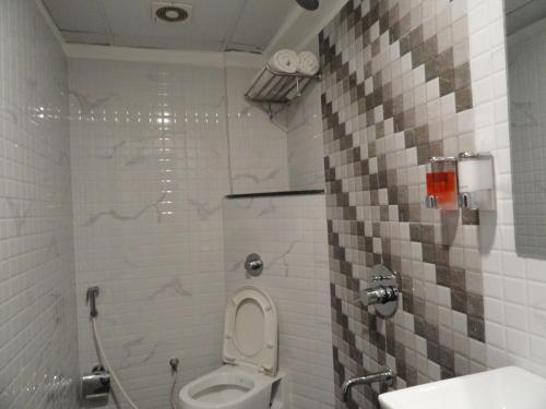 a bathroom with a toilet and a sink at Hotel Raj in Aurangabad