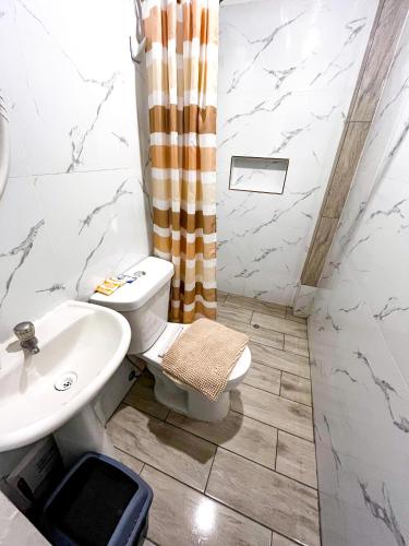 a bathroom with a toilet and a sink at Hospedaje Josué Paracas in Paracas