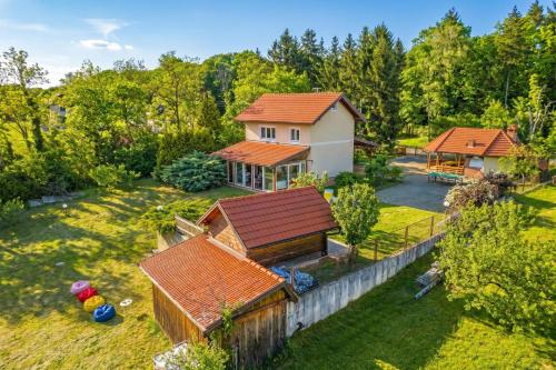 an aerial view of a house with a yard at Family Retreat near Zagreb with Pool & Garden - Happy Rentals in Velika Buna