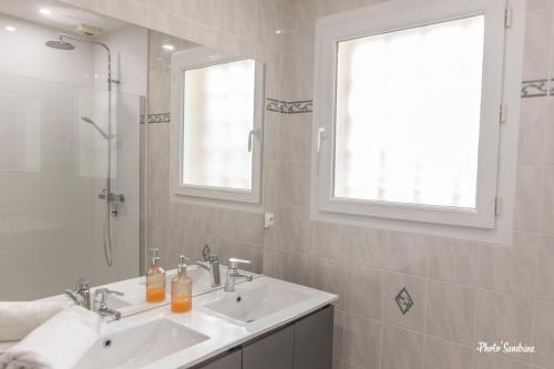 a bathroom with a sink and a mirror at Le balcon de Compostelle in Espaly-Saint-Marcel