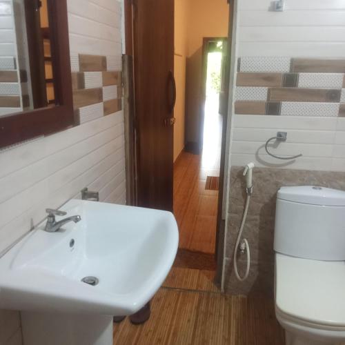a bathroom with a sink and a toilet at Rio Lake Hotel Sigiriya in Habarana