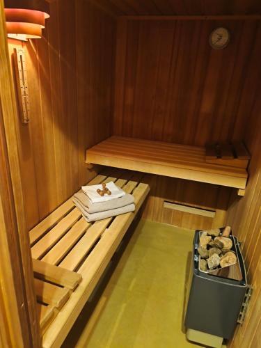 a small sauna with a tray of food in it at Vila Rychleby Javorník in Javorník