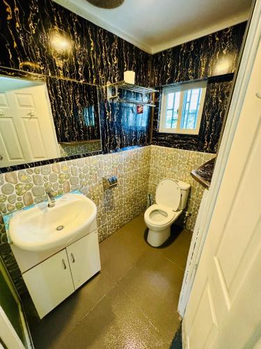 a bathroom with a toilet and a sink at A1 Apartments in Suva