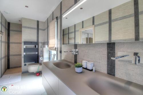 a bathroom with a sink and a toilet at La lunera in Porticcio