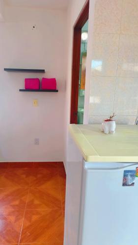 a white kitchen with a counter and a sink at Estadio GNP and Airport AICM in Mexico City