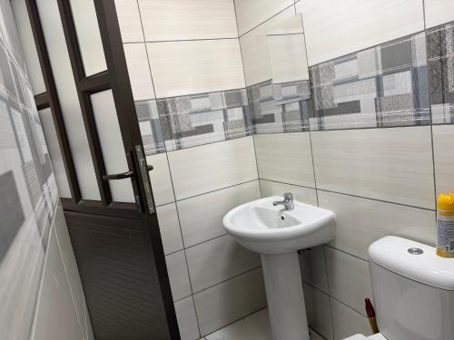 a bathroom with a sink and a toilet at Northam Square Mine Contractor Accommodation in Northam
