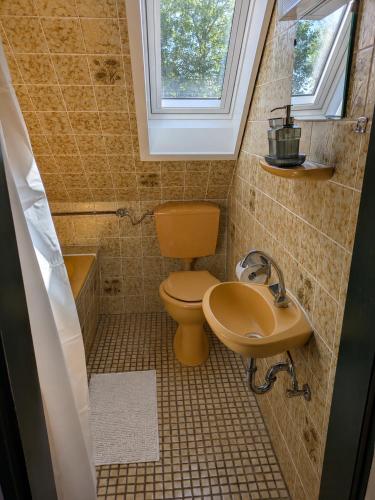 a small bathroom with a toilet and a sink at Ferienwohnung nahe Nordseeküste in Großheide