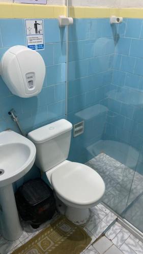 a bathroom with a toilet and a sink at Hostel da Floresta in Vitória