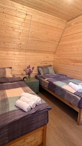 a room with two beds in a wooden cabin at Dsegh Eco Home in Dsegh