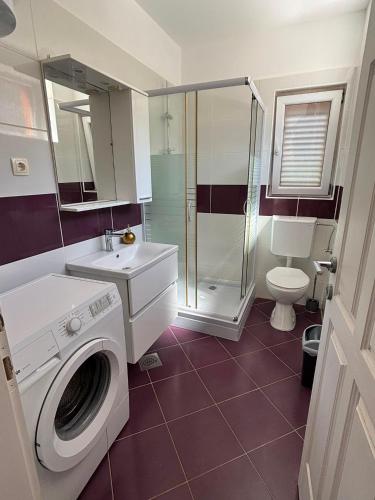 a bathroom with a washing machine and a toilet at Lana&Ema in Kali