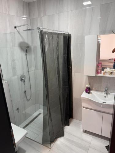 a bathroom with a shower and a sink at Motel Victoria in Zvornik