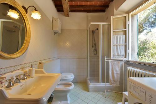 a bathroom with a sink and a toilet and a mirror at Il Maggese in Cortona