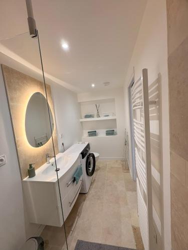 a bathroom with a sink and a mirror at Entre Loire & Château in Chaumont-sur-Loire
