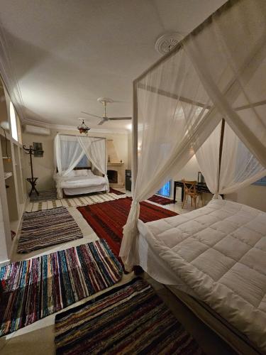 a bedroom with a bed with a canopy at Dahshur Pyramids View Inn in Giza
