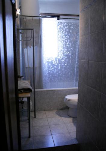 a bathroom with a toilet and a shower at Pascua 2-baño compartido in Santiago