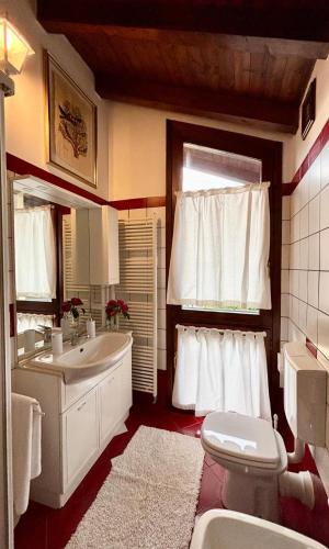 a bathroom with a sink and a toilet and a mirror at Vista Lago B&B in Gavirate