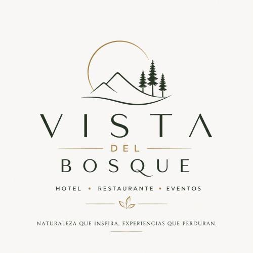 a logo with a mountain and trees on it at Hotel Vista del Bosque, Villa del Carbón in Villa del Carbón