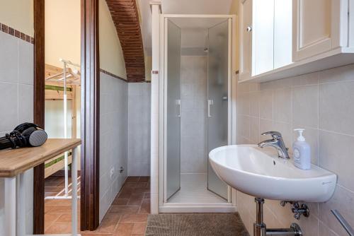 a bathroom with a sink and a shower at Agriturismo Il Pescinone in Venturina Terme