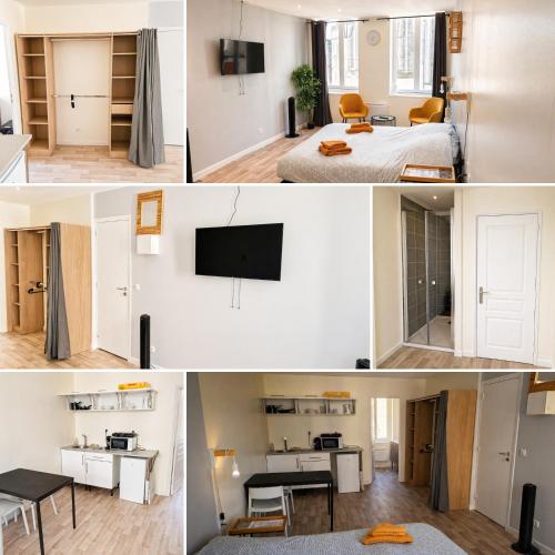 a collage of photos of a room at Studio tout équipé calme et lumineux Roubaix in Roubaix