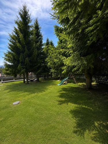 a park with trees and a playground in the grass at Istebna Pełna Chata II in Istebna