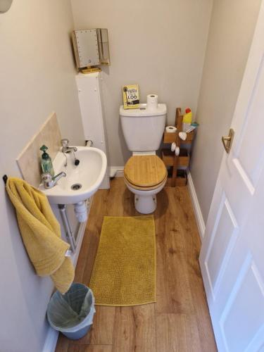 a small bathroom with a toilet and a sink at The Stables Annexe in Patrington
