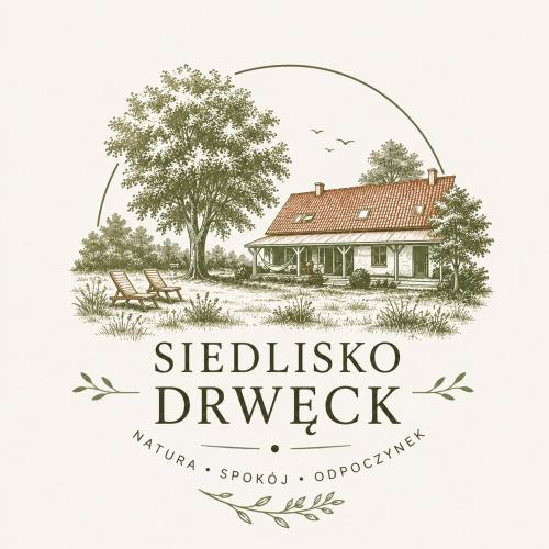 a drawing of a house with a tree at Siedlisko Drwęck in Drwęck